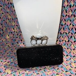 Black Sparkle Knuckle Clutch with Crystal Accents
